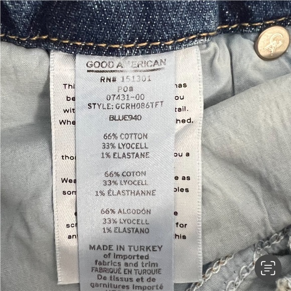 Good American Good Classic Raw Hem High Rise Jeans GCH086TFT Blue Size 10 - Picture 9 of 11